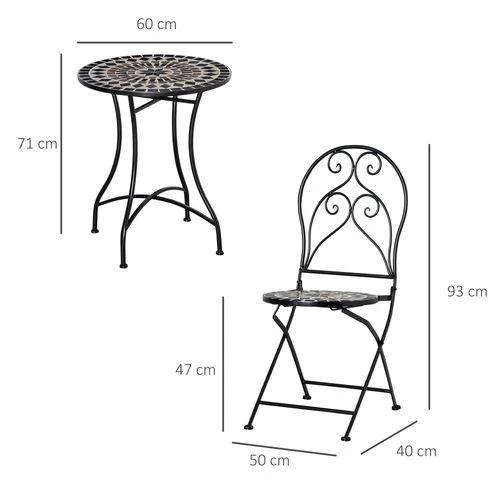 3PC Garden Bistro Set with Mosaic Tile Top and Seats, Metal Frame by Outsunny