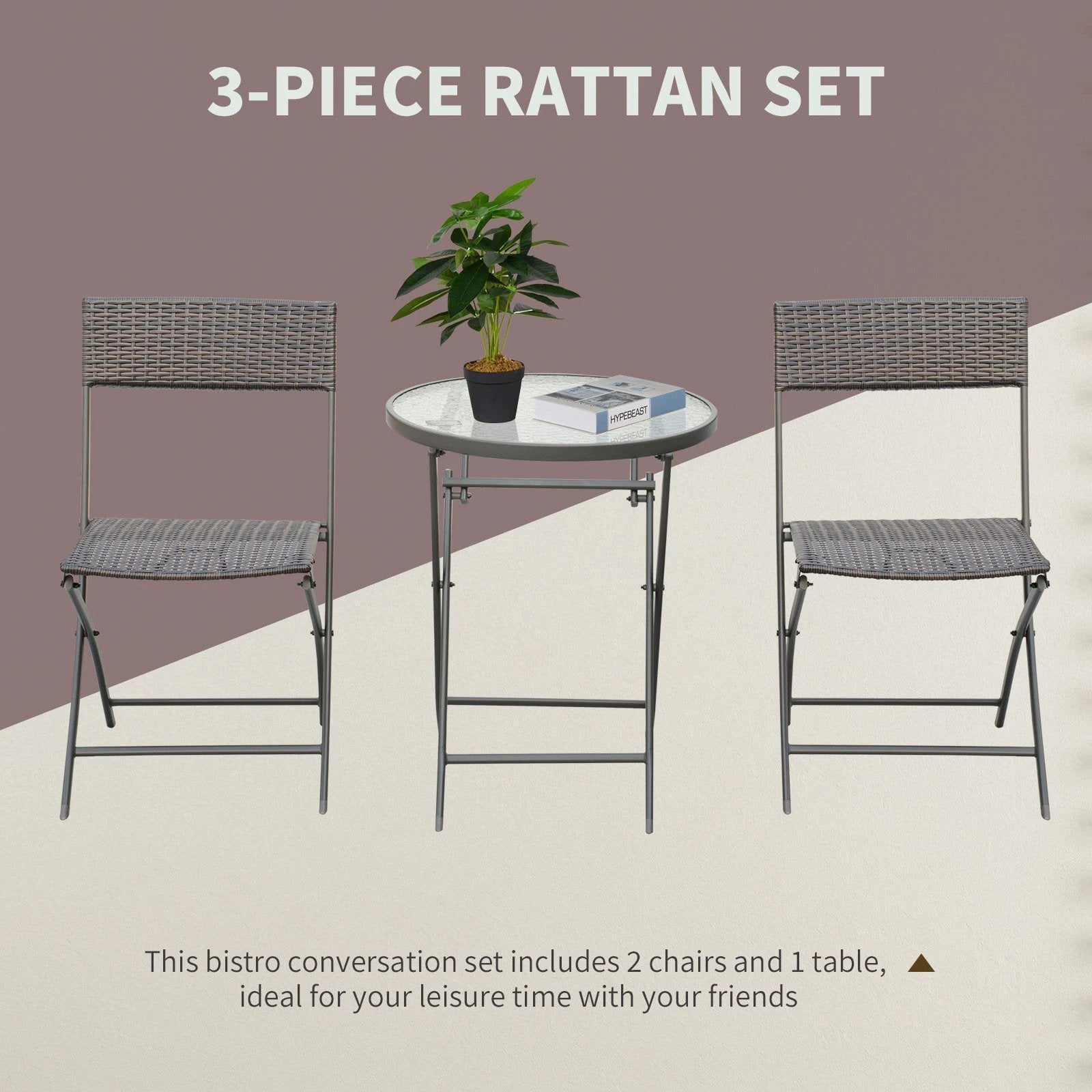 3pc Wicker Rattan Bistro Set-Brown by Outsunny