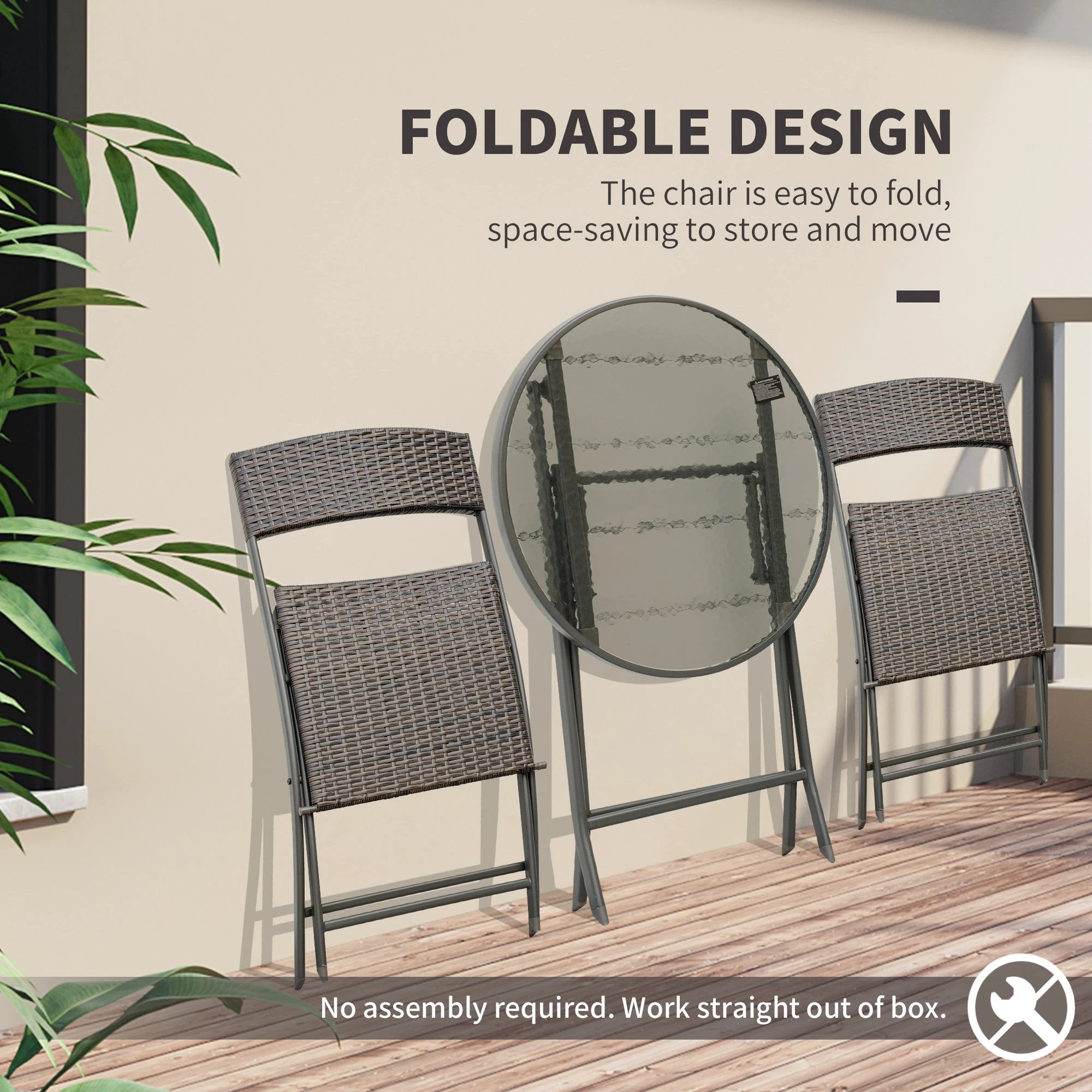 3pc Wicker Rattan Bistro Set-Brown by Outsunny