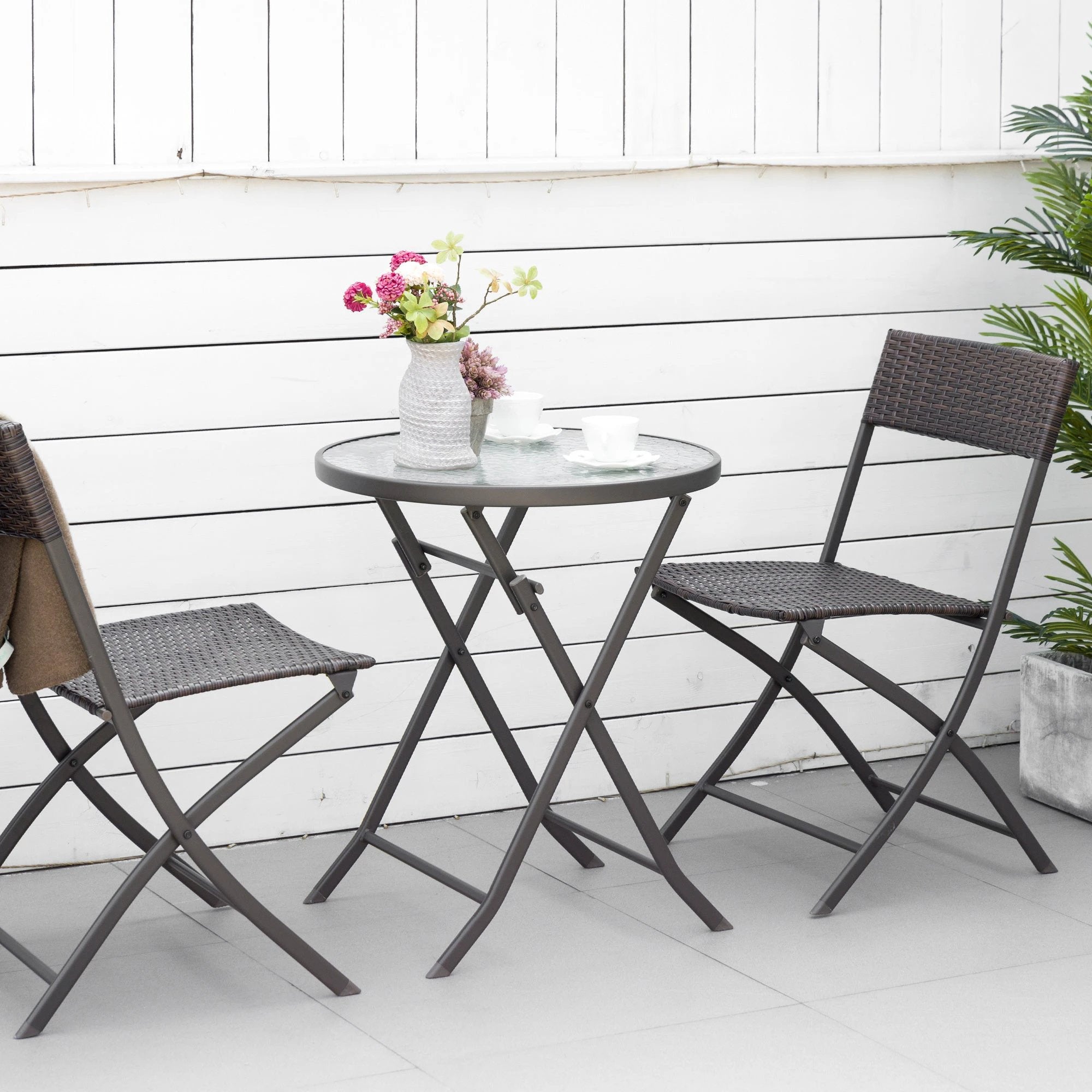 3pc Wicker Rattan Bistro Set-Brown by Outsunny