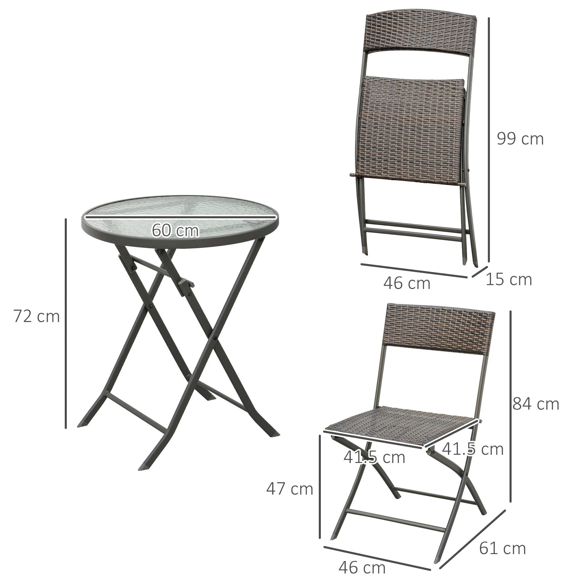 3pc Wicker Rattan Bistro Set-Brown by Outsunny