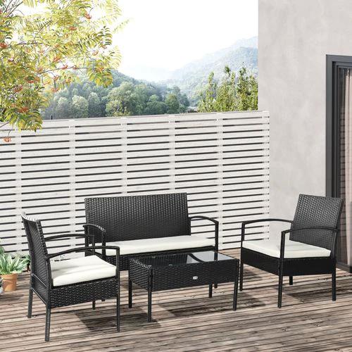 Outsunny 4-Seater Rattan Garden Furniture Set Black Cream Outdoor Patio Bistro - Bistro Sets