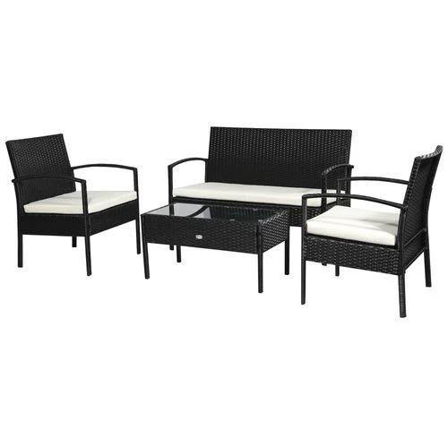 Outsunny 4-Seater Rattan Garden Furniture Set Black Cream Outdoor Patio Bistro - Bistro Sets