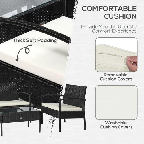 Outsunny 4-Seater Rattan Garden Furniture Set Black Cream Outdoor Patio Bistro - Bistro Sets