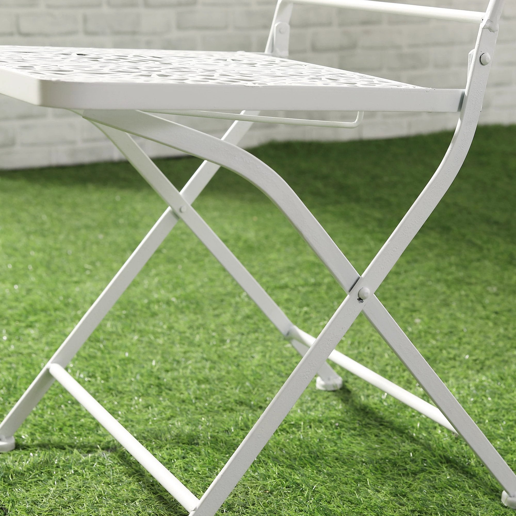 Garden Bistro Set for 2 with Folding Chairs and Round Table, White by Outsunny