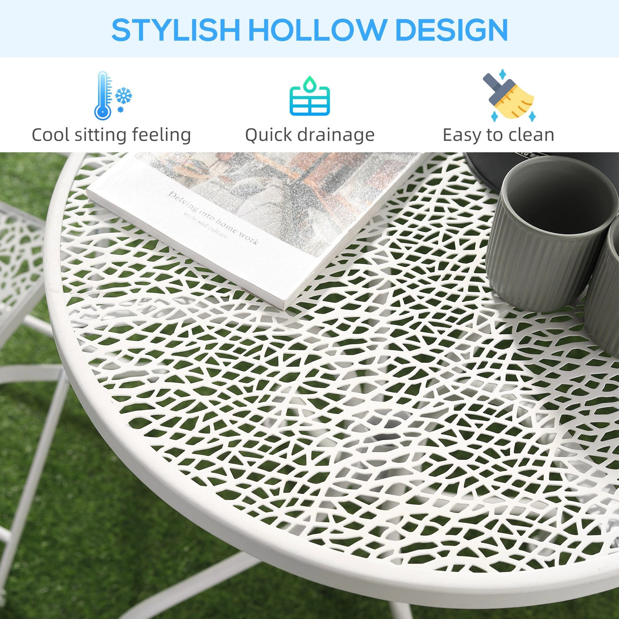Outsunny Garden Bistro Set for 2 with Folding Chairs and Round Table, White - Bistro Sets