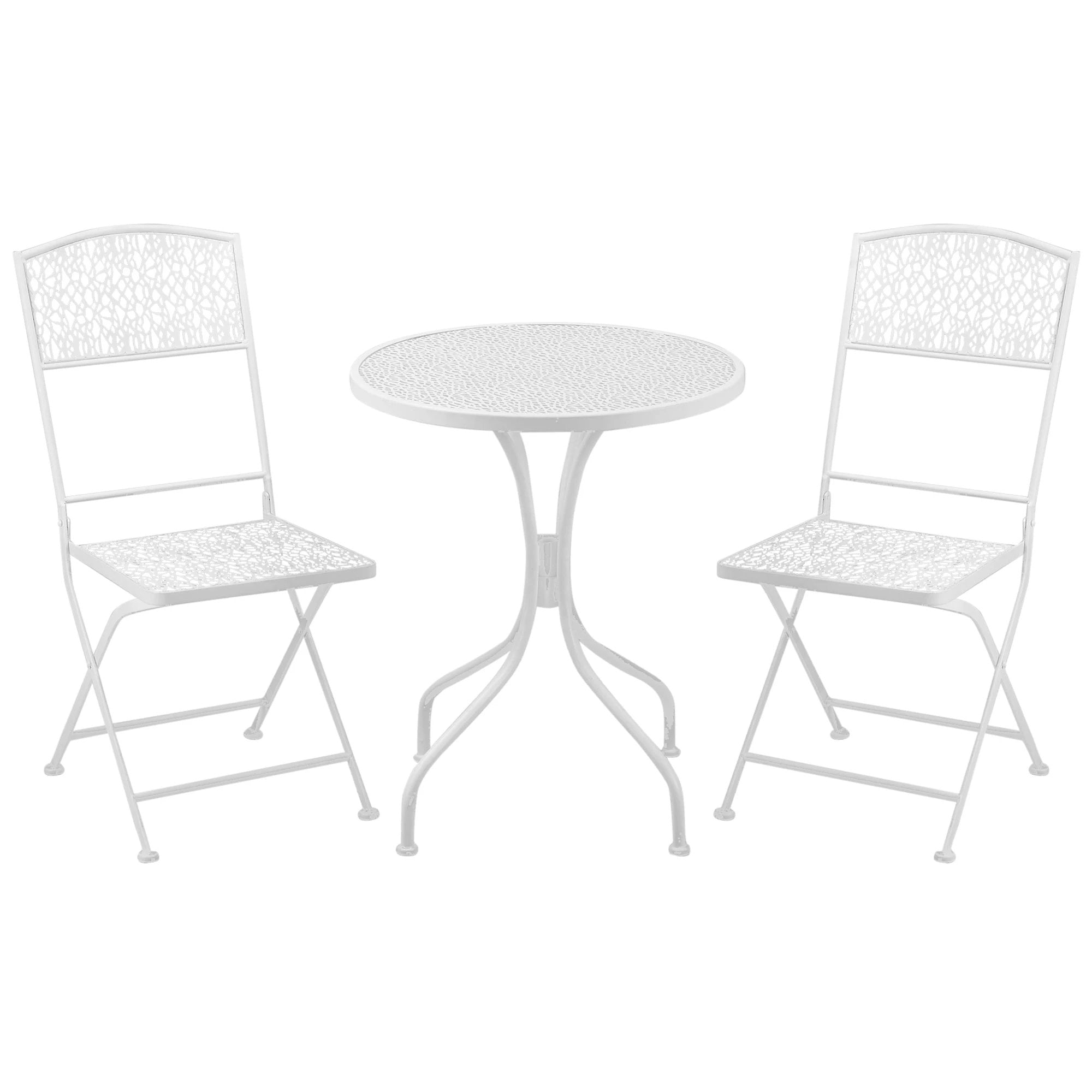 Outsunny Garden Bistro Set for 2 with Folding Chairs and Round Table, White - Bistro Sets