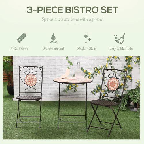 Outsunny 3-Piece Outdoor Bistro Set w/ Mosaic Round Table and 2 Armless Chairs by Outsunny