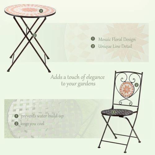 Outsunny 3-Piece Outdoor Bistro Set w/ Mosaic Round Table and 2 Armless Chairs by Outsunny