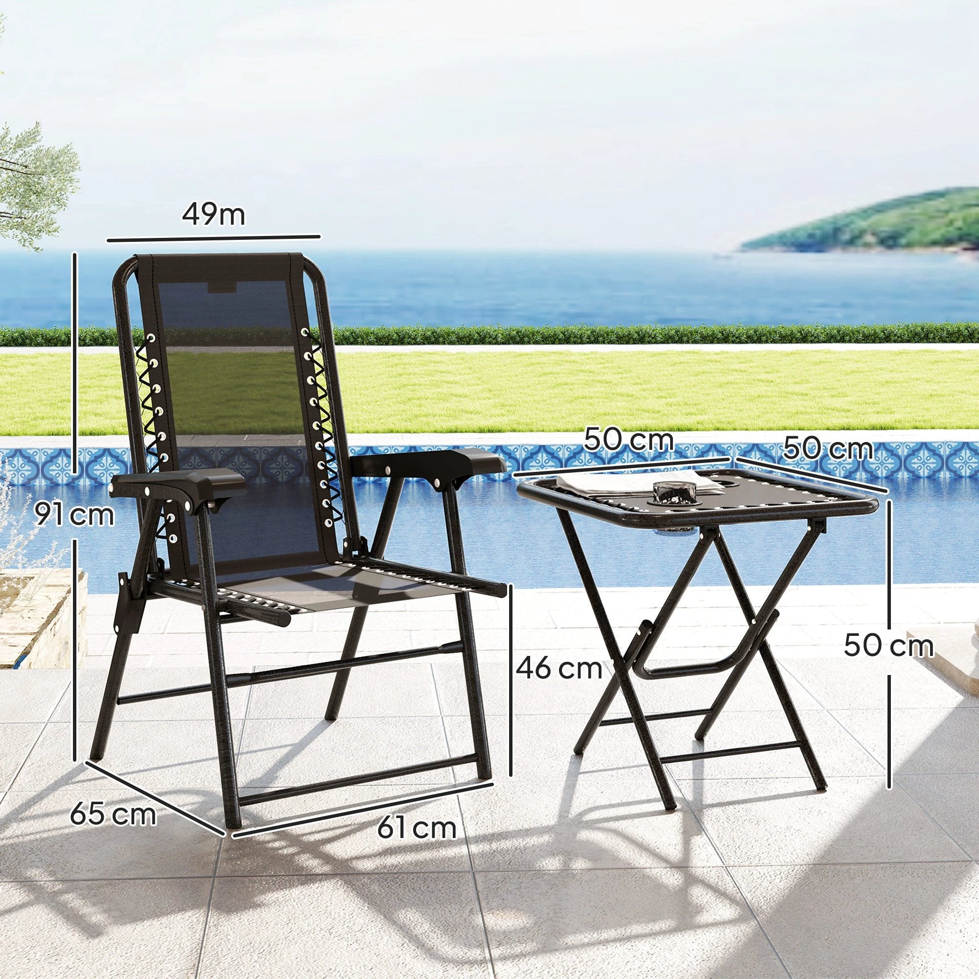 Outsunny 3 Pieces Folding Garden Bistro Set with Cup Holders, Black by Outsunny