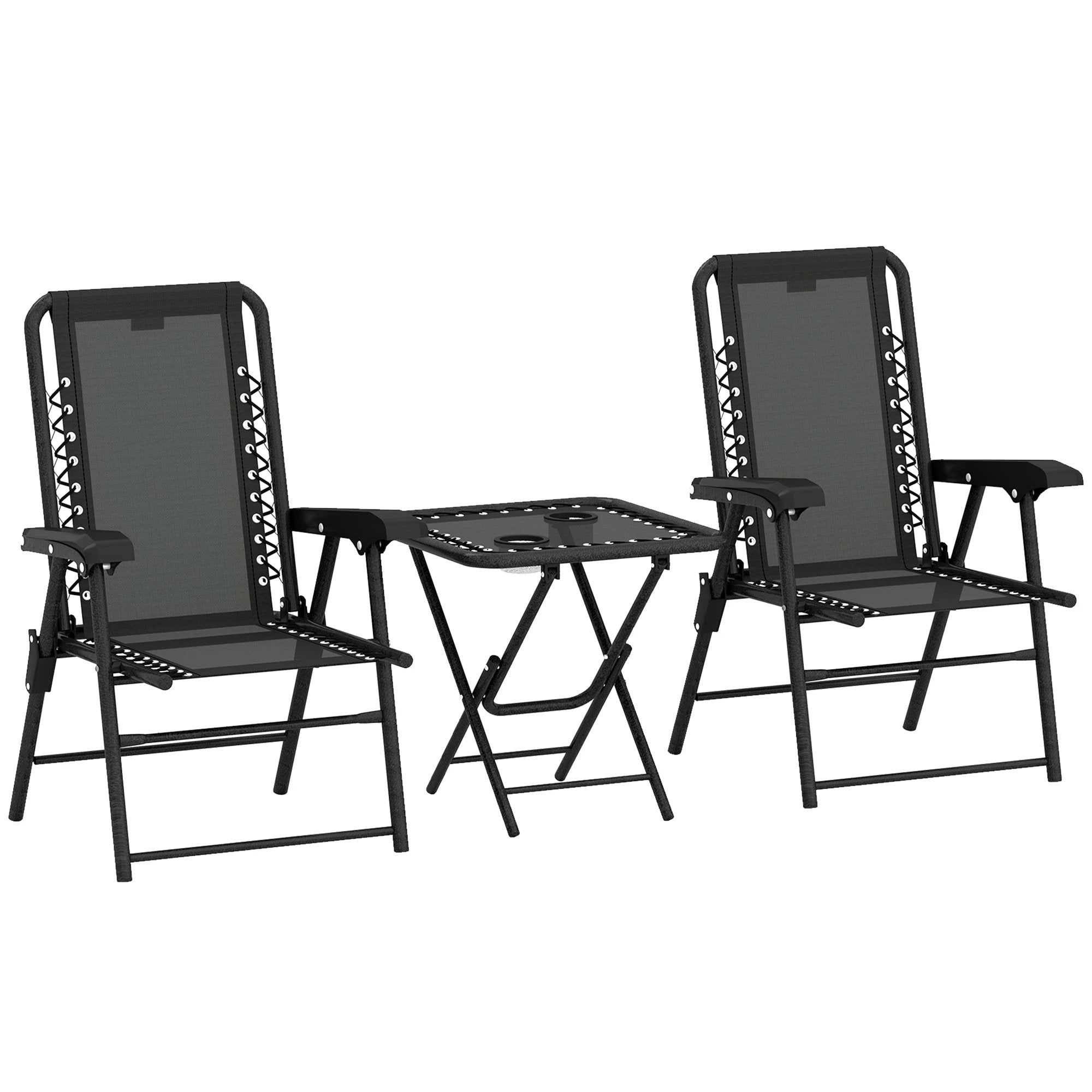 Outsunny 3 Pieces Folding Garden Bistro Set with Cup Holders, Black by Outsunny