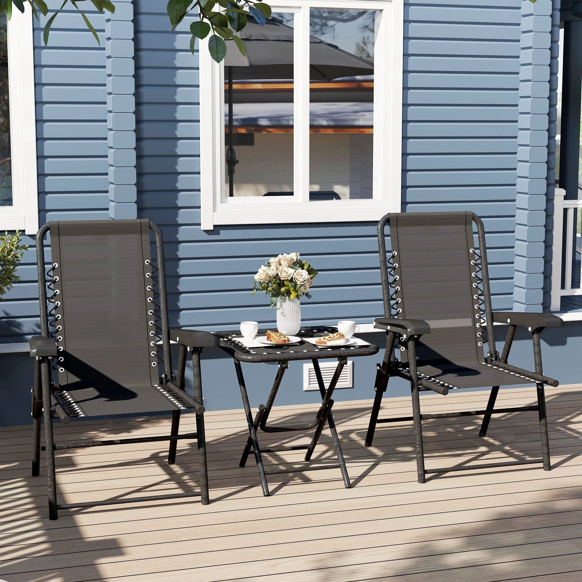 Outsunny 3 Pieces Folding Garden Bistro Set with Cup Holders, Black by Outsunny
