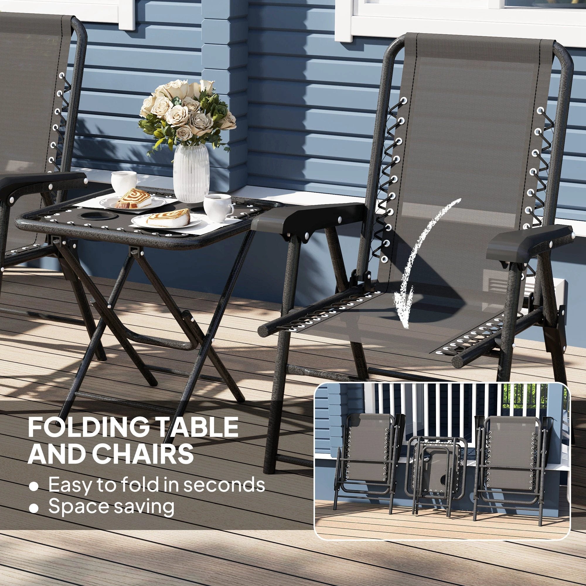 Outsunny 3 Pieces Folding Garden Bistro Set with Cup Holders, Black by Outsunny