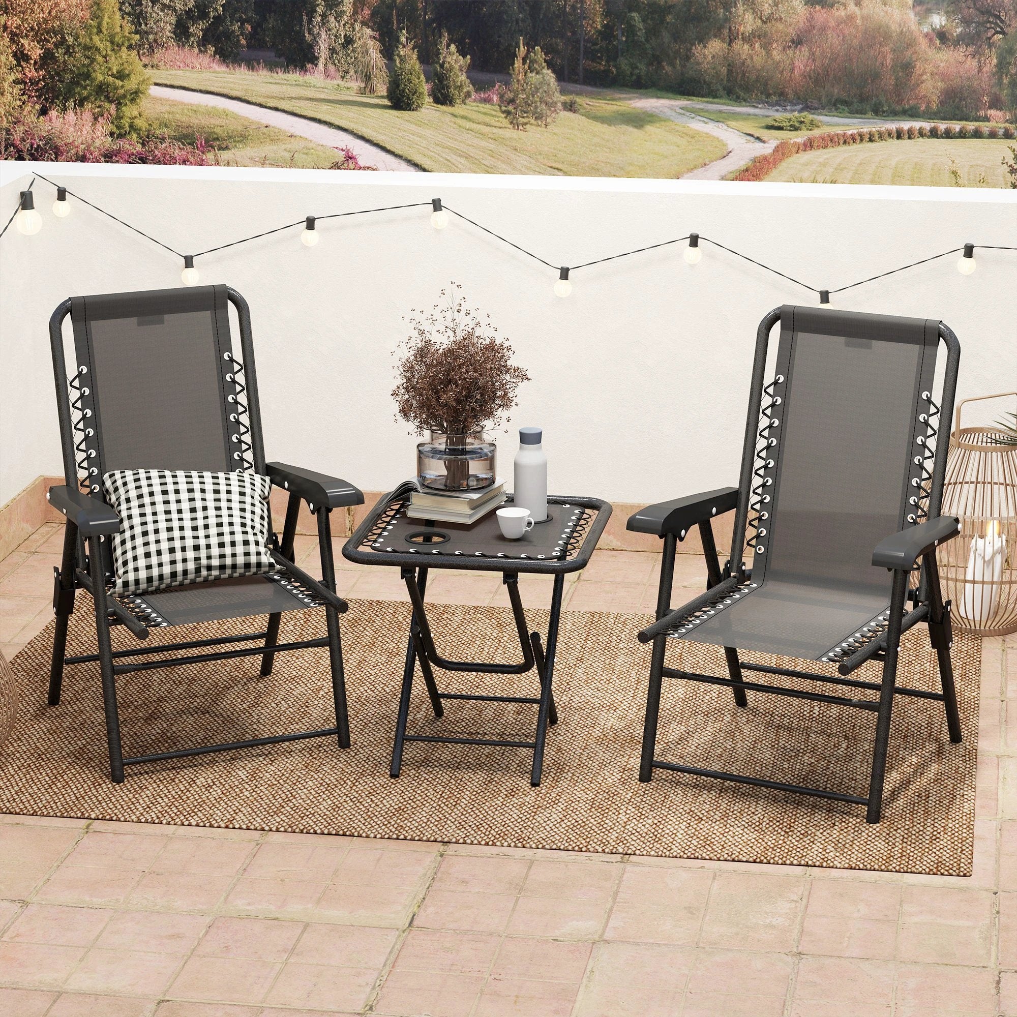Outsunny 3 Pieces Folding Garden Bistro Set with Cup Holders, Black by Outsunny