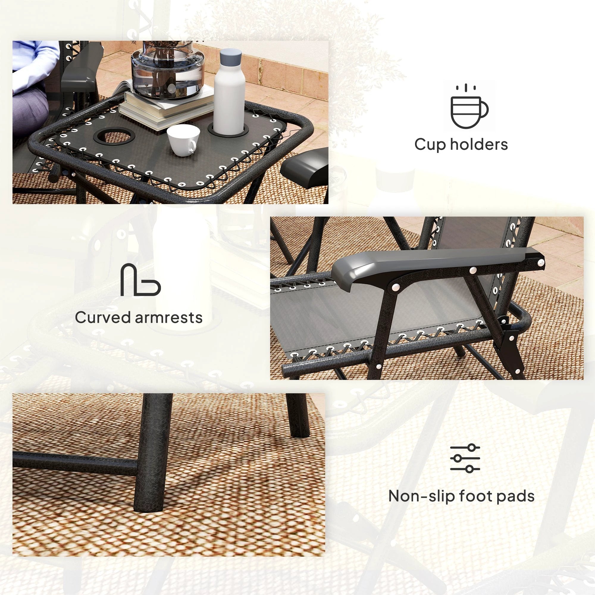 Outsunny 3 Pieces Folding Garden Bistro Set with Cup Holders, Black by Outsunny
