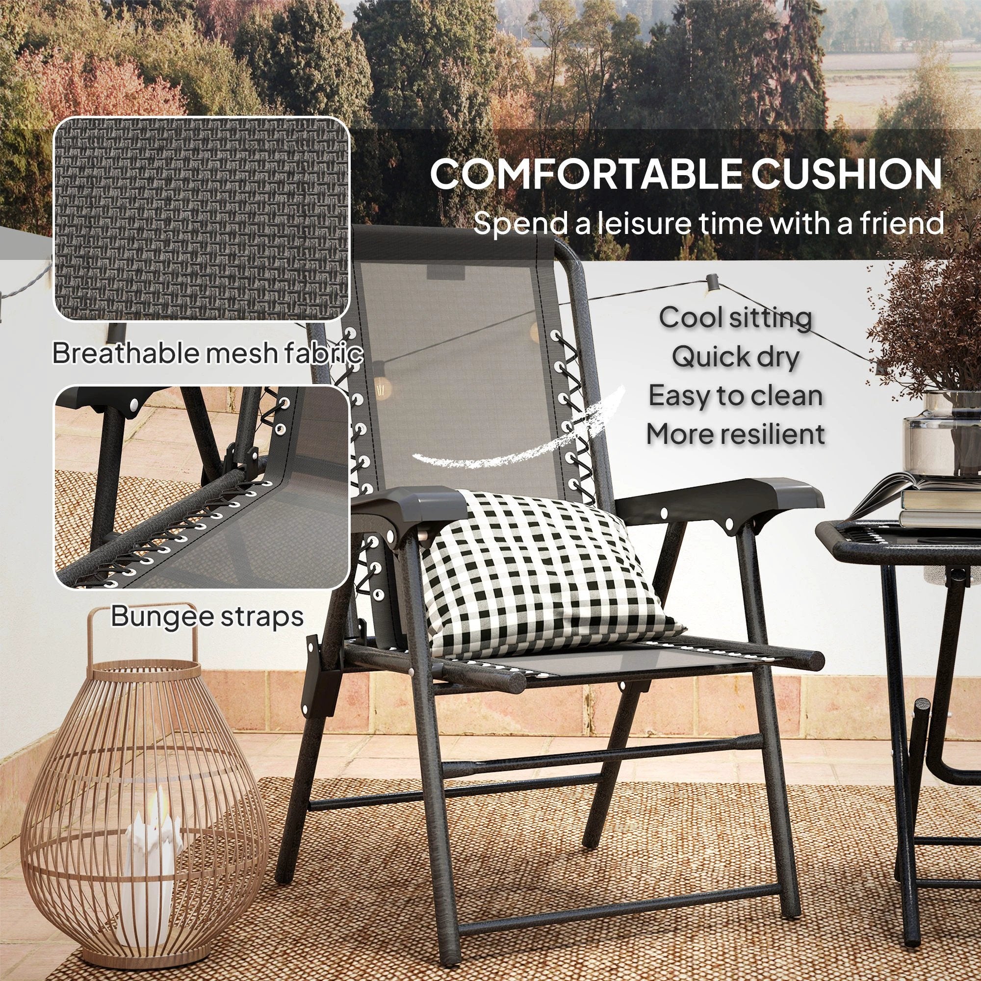 Outsunny 3 Pieces Folding Garden Bistro Set with Cup Holders, Black by Outsunny