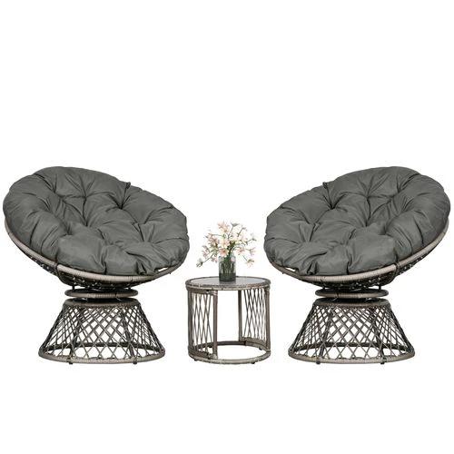 Outsunny Outsunny 3 Pieces Outdoor Rattan Bistro Set with 360° Swivel Chair and Cushions - Bistro Sets