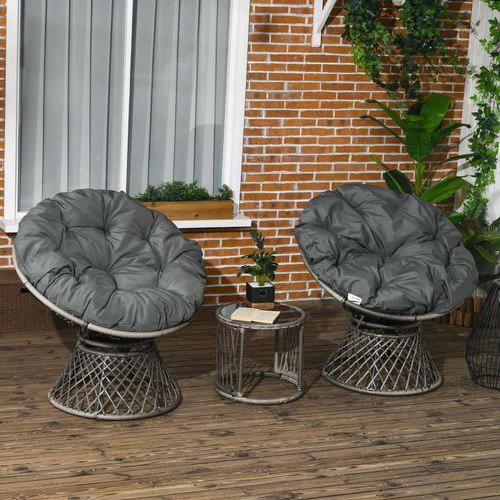 Outsunny Outsunny 3 Pieces Outdoor Rattan Bistro Set with 360° Swivel Chair and Cushions - Bistro Sets