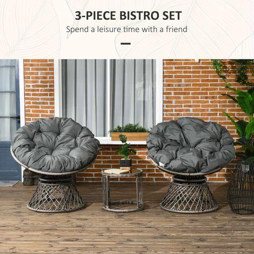 Outsunny Outsunny 3 Pieces Outdoor Rattan Bistro Set with 360° Swivel Chair and Cushions - Bistro Sets