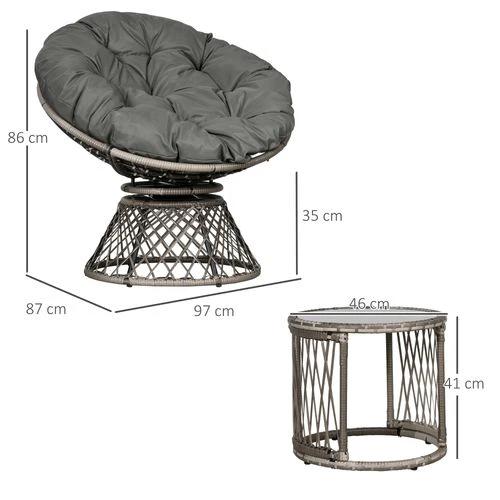 Outsunny Outsunny 3 Pieces Outdoor Rattan Bistro Set with 360° Swivel Chair and Cushions - Bistro Sets