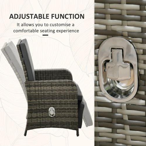Outsunny Outsunny 3 Pieces Rattan Bistro Set w/ Adjustable Backrest - Mix-Grey - Bistro Sets
