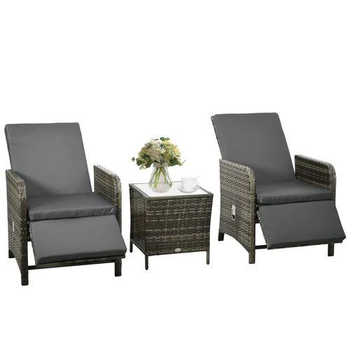 Outsunny Outsunny 3 Pieces Rattan Bistro Set w/ Adjustable Backrest - Mix-Grey - Bistro Sets
