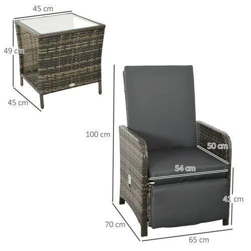 Outsunny Outsunny 3 Pieces Rattan Bistro Set w/ Adjustable Backrest - Mix-Grey - Bistro Sets