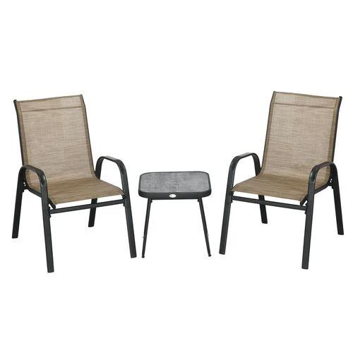 Outsunny Outsunny 3PCs Bistro Set w/ Breathable Mesh Fabric & PSC Board Top Table, Brown - Bistro Sets
