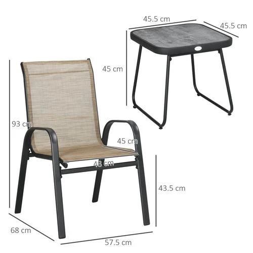 Outsunny Outsunny 3PCs Bistro Set w/ Breathable Mesh Fabric & PSC Board Top Table, Brown - Bistro Sets
