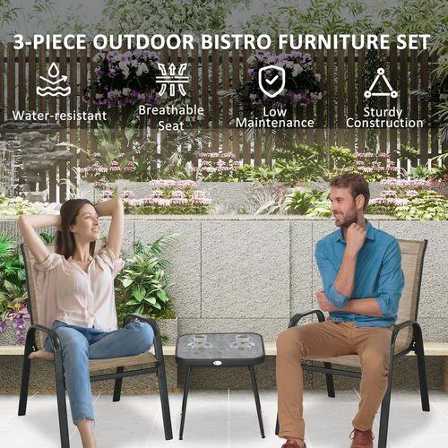 Outsunny Outsunny 3PCs Bistro Set w/ Breathable Mesh Fabric & PSC Board Top Table, Brown - Bistro Sets