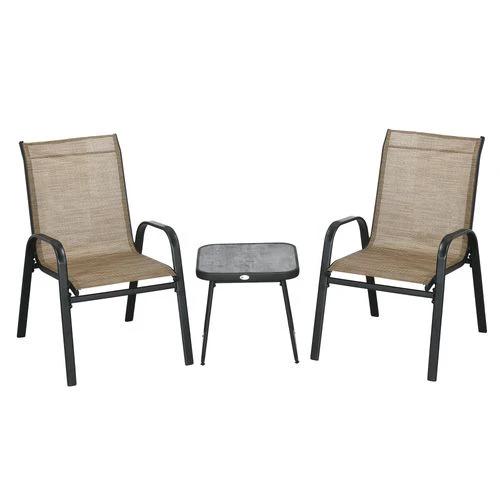 Outsunny Outsunny 3PCs Bistro Set w/ Breathable Mesh Fabric & PSC Board Top Table, Brown - Bistro Sets