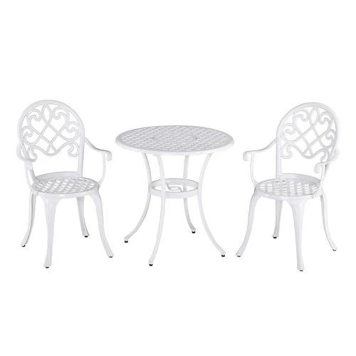 Outsunny Outsunny 3PCs Garden Bistro Set Cast Aluminium Round Table with 2 Chairs White - Bistro Sets