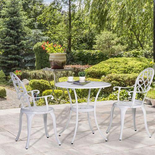 Outsunny Outsunny 3PCs Garden Bistro Set Cast Aluminium Round Table with 2 Chairs White - Bistro Sets