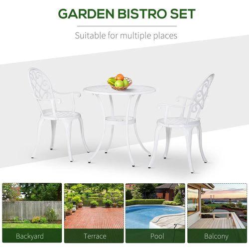 Outsunny 3PCs Garden Bistro Set Cast Aluminium Round Table with 2 Chairs White by Outsunny