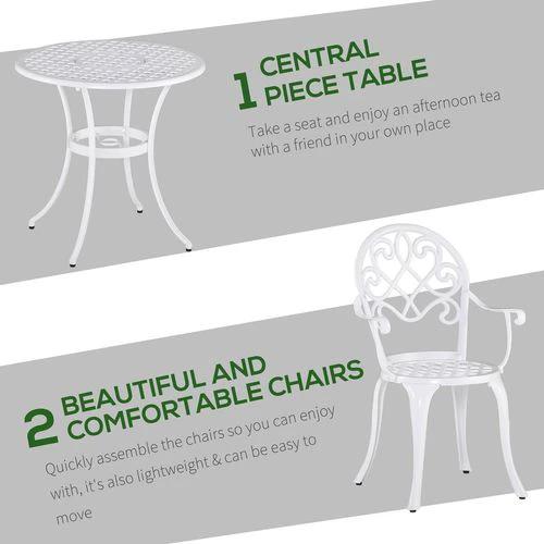 Outsunny 3PCs Garden Bistro Set Cast Aluminium Round Table with 2 Chairs White by Outsunny
