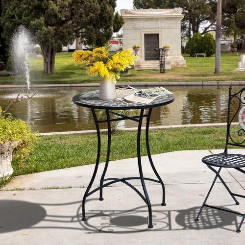 Outsunny Mosaic Side Table Bistro Coffee Table for Garden Patio Balcony Grey by Outsunny