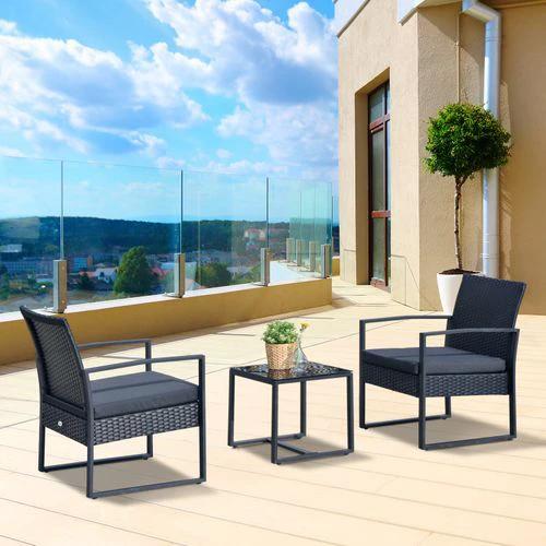 Outsunny 3 Pieces Rattan Dining Set Patio Bistro Table Chair Conversation Set - Uncategorized Bistro Sets