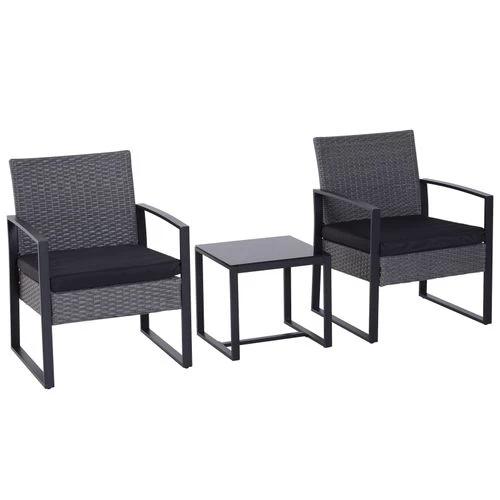 Outsunny 3 Pieces Rattan Dining Set Patio Bistro Table Chair Conversation Set - Uncategorized Bistro Sets