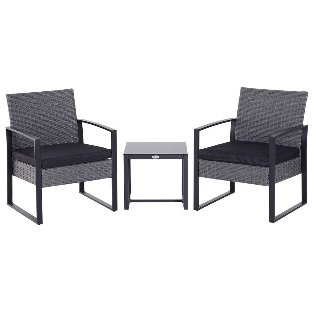Outsunny 3 Pieces Rattan Dining Set Patio Bistro Table Chair Conversation Set - Uncategorized Bistro Sets