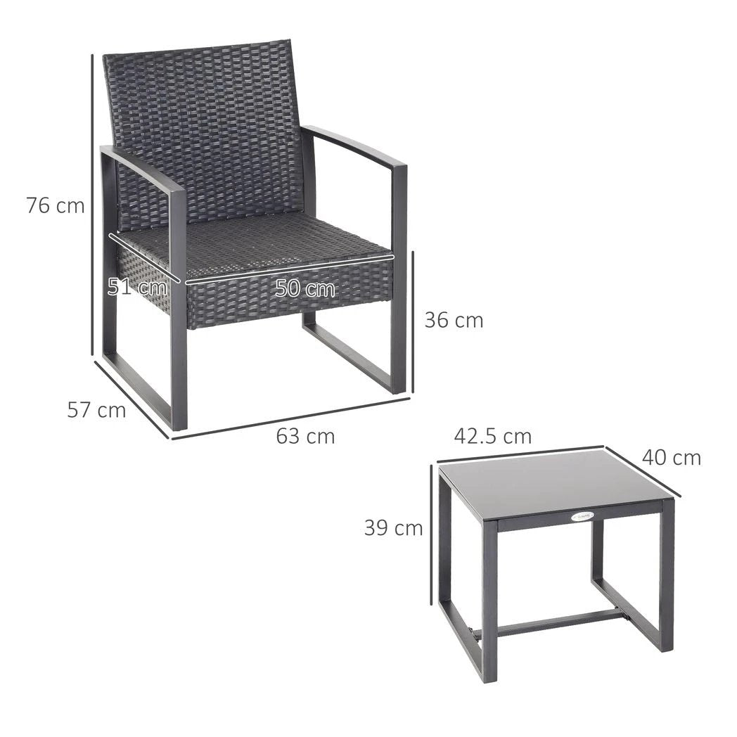 Outsunny 3 Pieces Rattan Dining Set Patio Bistro Table Chair Conversation Set - Uncategorized Bistro Sets