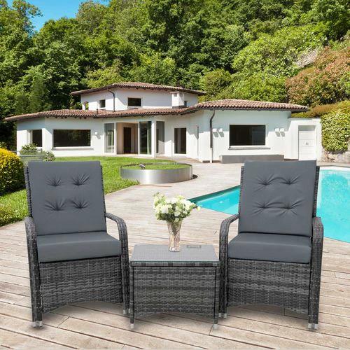Outsunny Rattan Garden Furniture 3 PCs Sofa Chair Table Bistro Set Wicker Weave - Uncategorized Bistro Sets