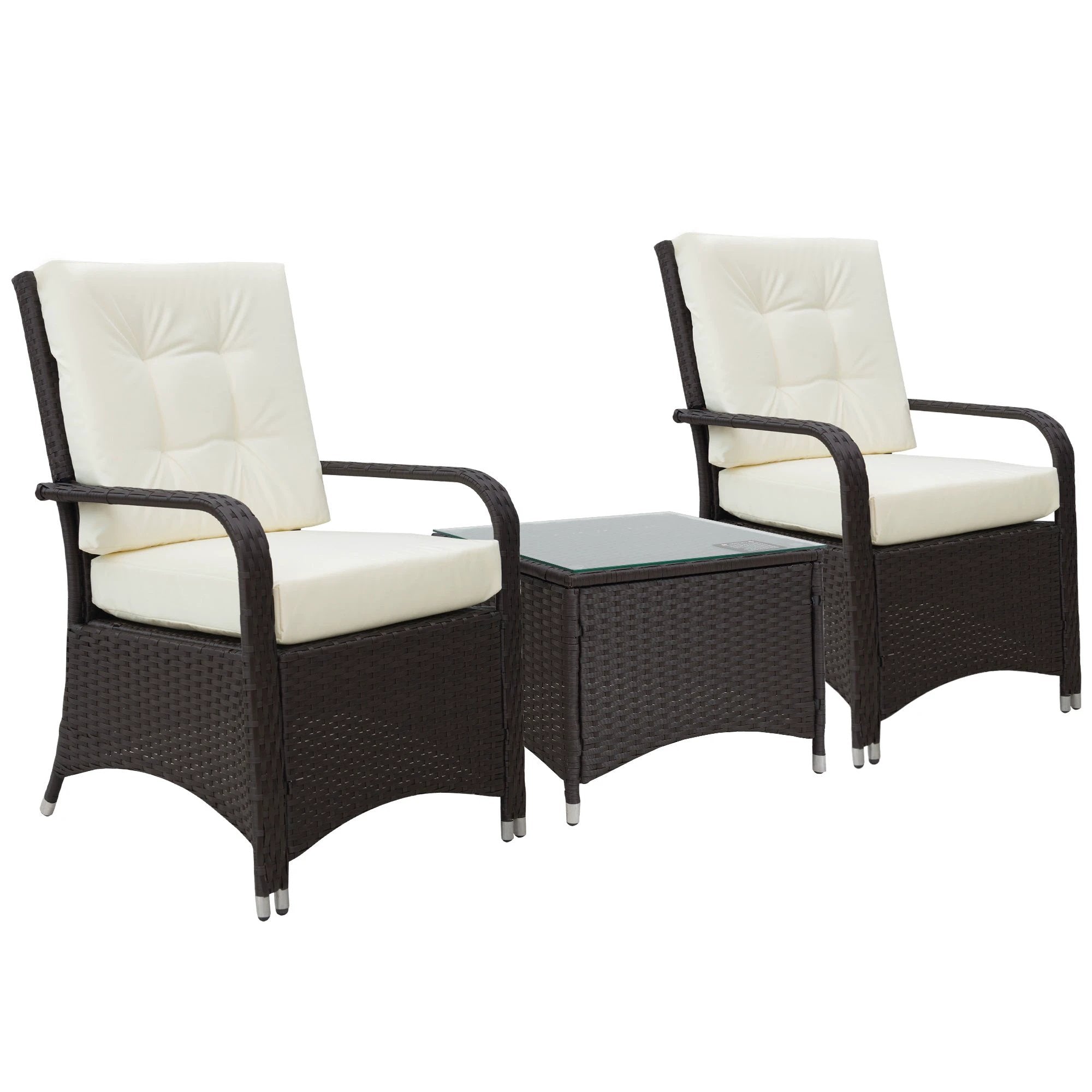 Outsunny Rattan Garden Furniture 3 PCs Sofa Chair Table Bistro Set Wicker Weave - Uncategorized Bistro Sets