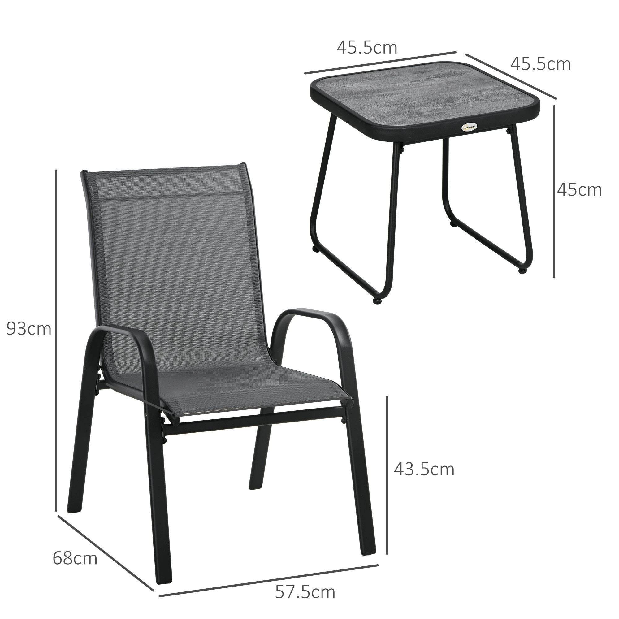 Outsunny 3PCs Bistro Set with Breathable Mesh Fabric Stackable Chairs Light Grey by Outsunny