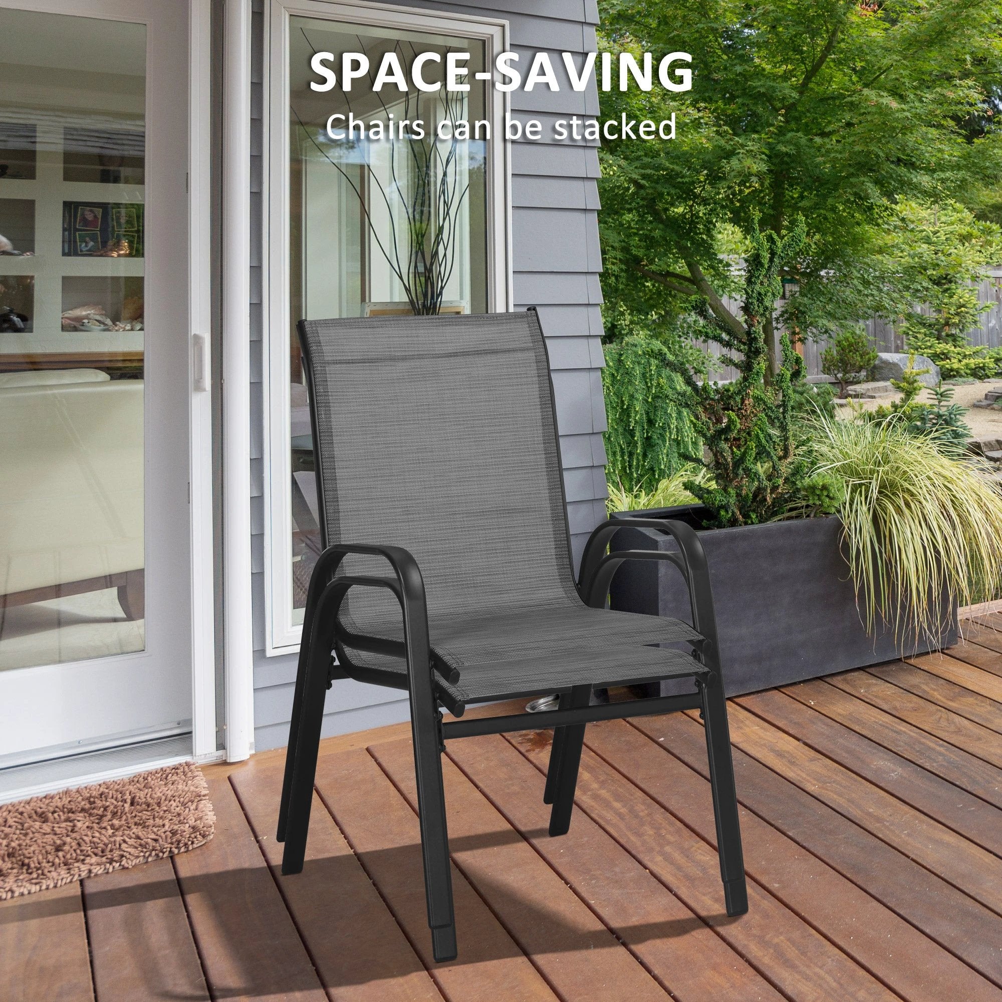 Outsunny 3PCs Bistro Set with Breathable Mesh Fabric Stackable Chairs Light Grey by Outsunny