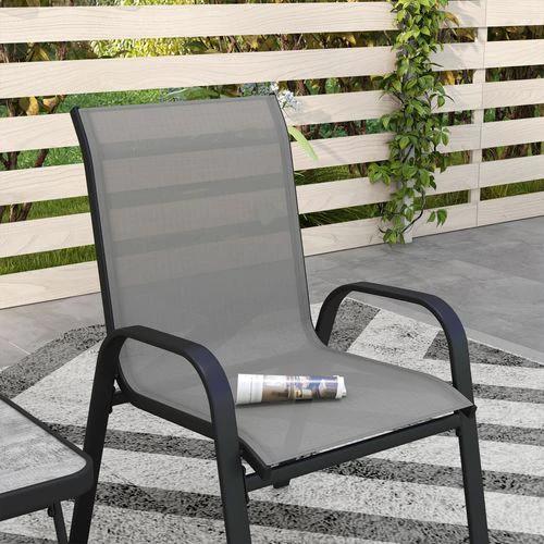 Outsunny 3PCs Bistro Set with Breathable Mesh Fabric Stackable Chairs Light Grey by Outsunny