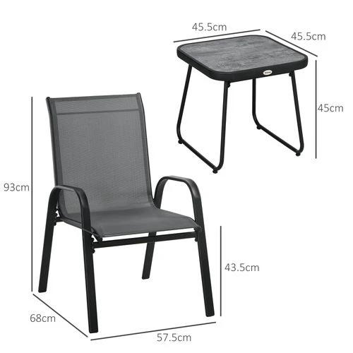 Outsunny Outsunny 3PCs Bistro Set with Breathable Mesh Fabric Stackable Chairs Light Grey - Bistro Sets