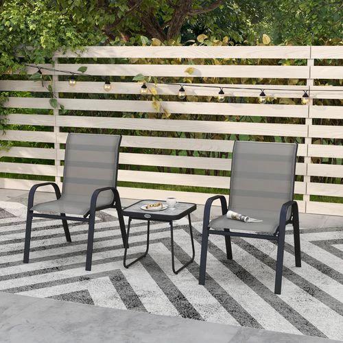 Outsunny Outsunny 3PCs Bistro Set with Breathable Mesh Fabric Stackable Chairs Light Grey - Bistro Sets