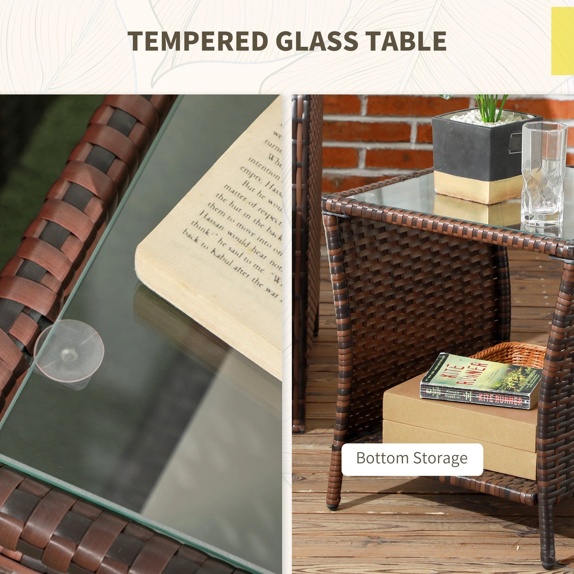 Outsunny Outsunny 3 Pieces Rattan Bistro Set w/ Adjustable Backrest - Mixed-Brown - Bistro Sets