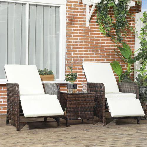 Outsunny 3 Pieces Rattan Bistro Set w/ Adjustable Backrest - Mixed-Brown by Outsunny