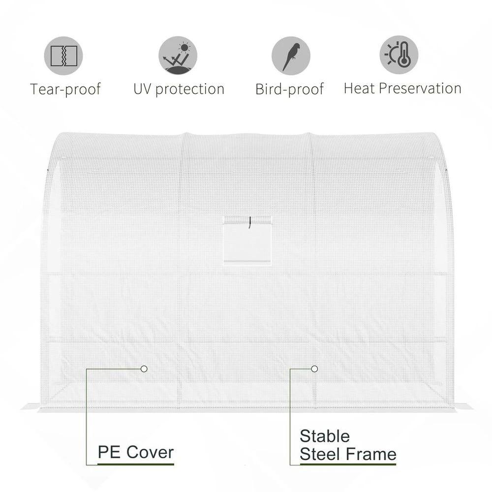 300 x 150 x 213 Plant Greenhouse Garden Nursery w/ Cover Window, White by Outsunny